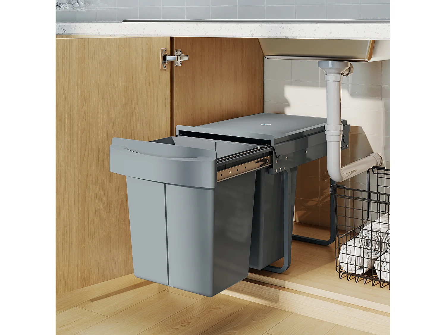 Pattumiera estraibile sottolavello per differenziata 2 secchi 20L+20L