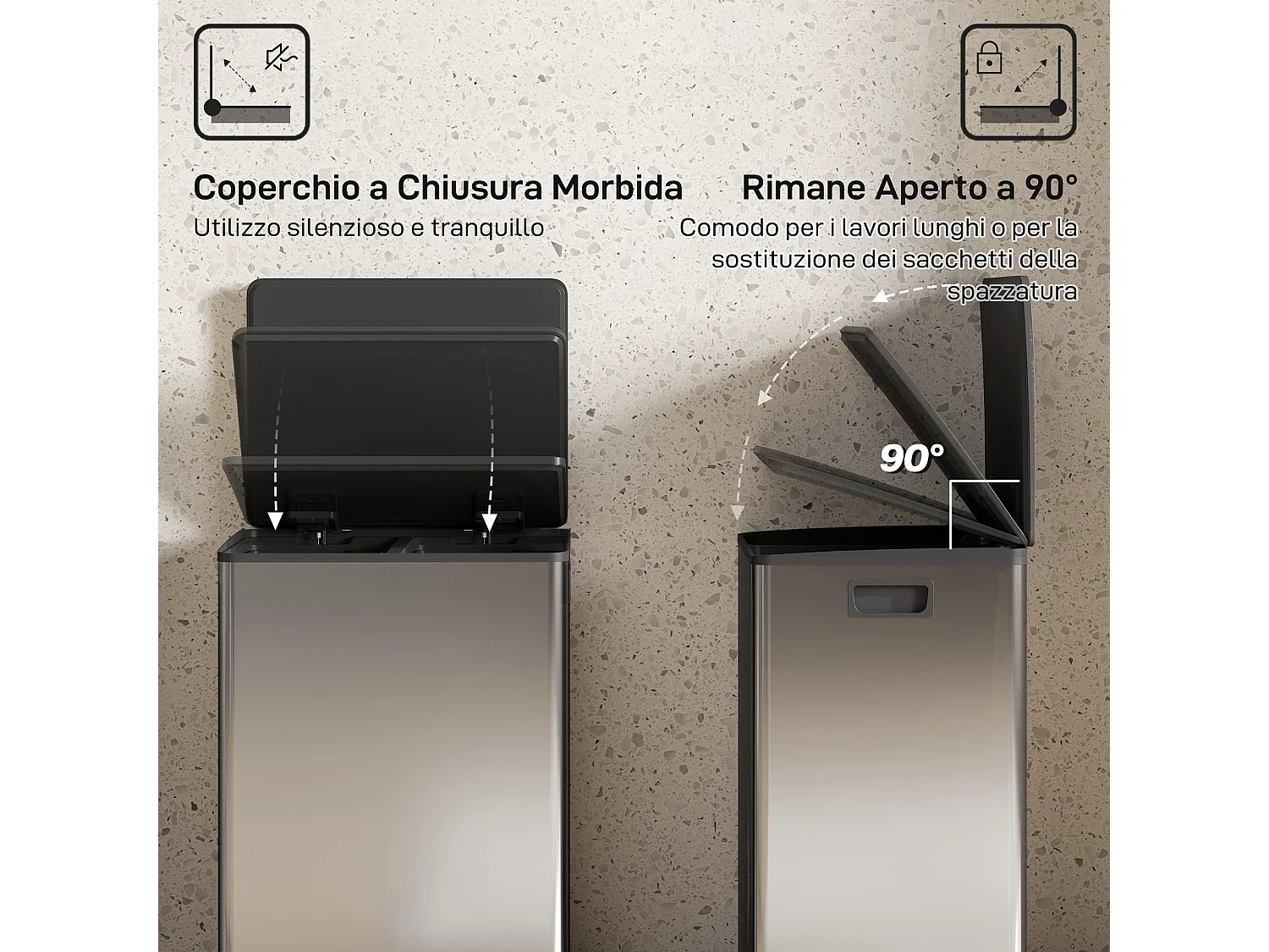 Pattumiera doppia a pedale con 2 secchi da 30 litri rimovibili