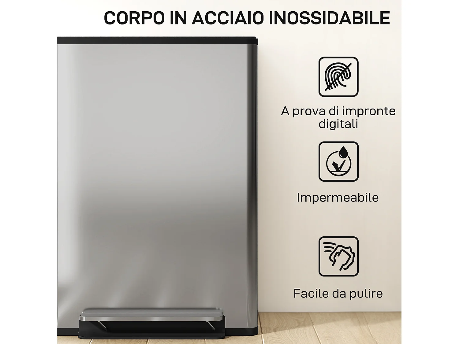 Pattumiera doppia a pedale con 2 secchi da 30 litri rimovibili