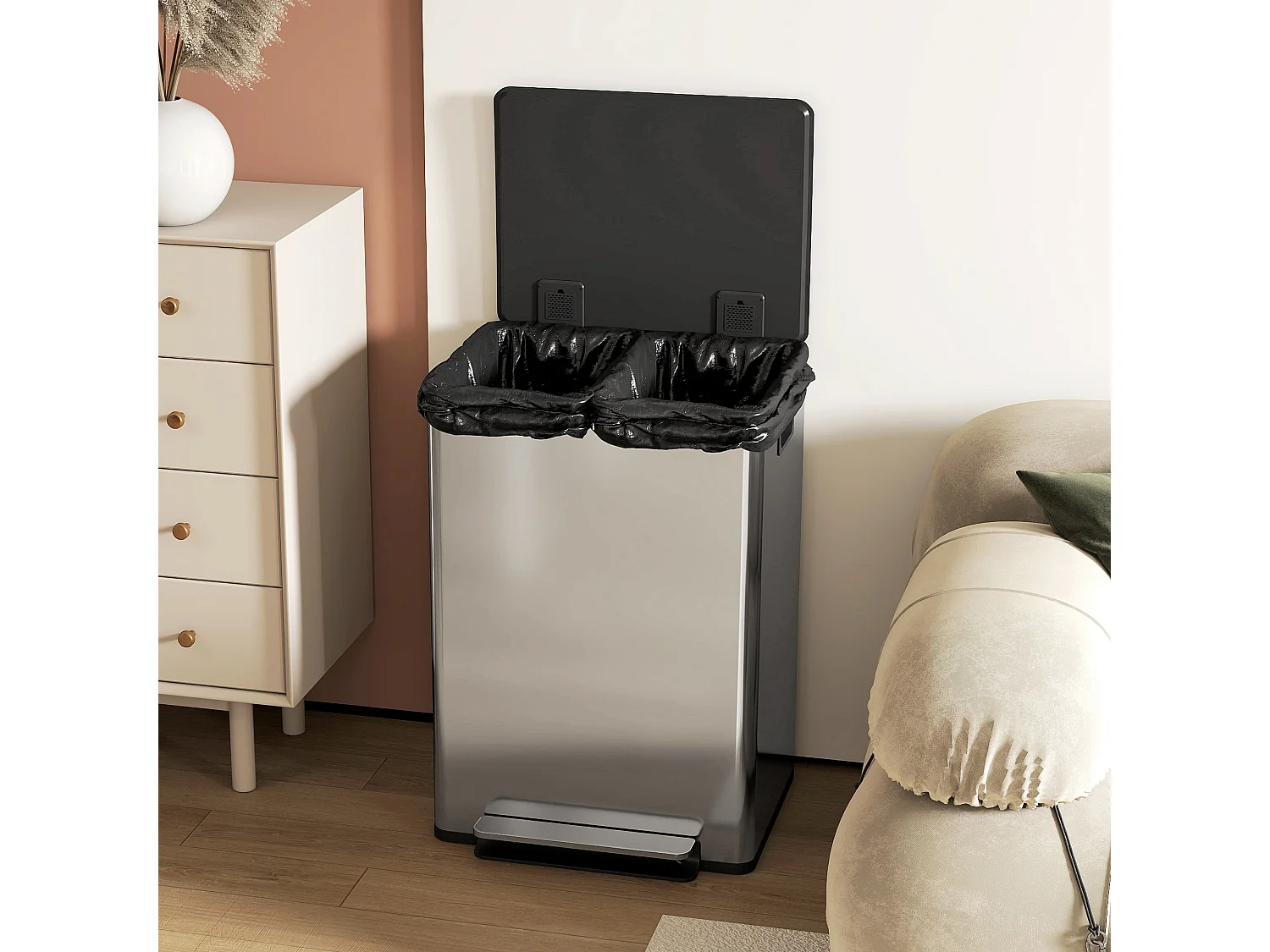 Pattumiera doppia a pedale con 2 secchi da 30 litri rimovibili