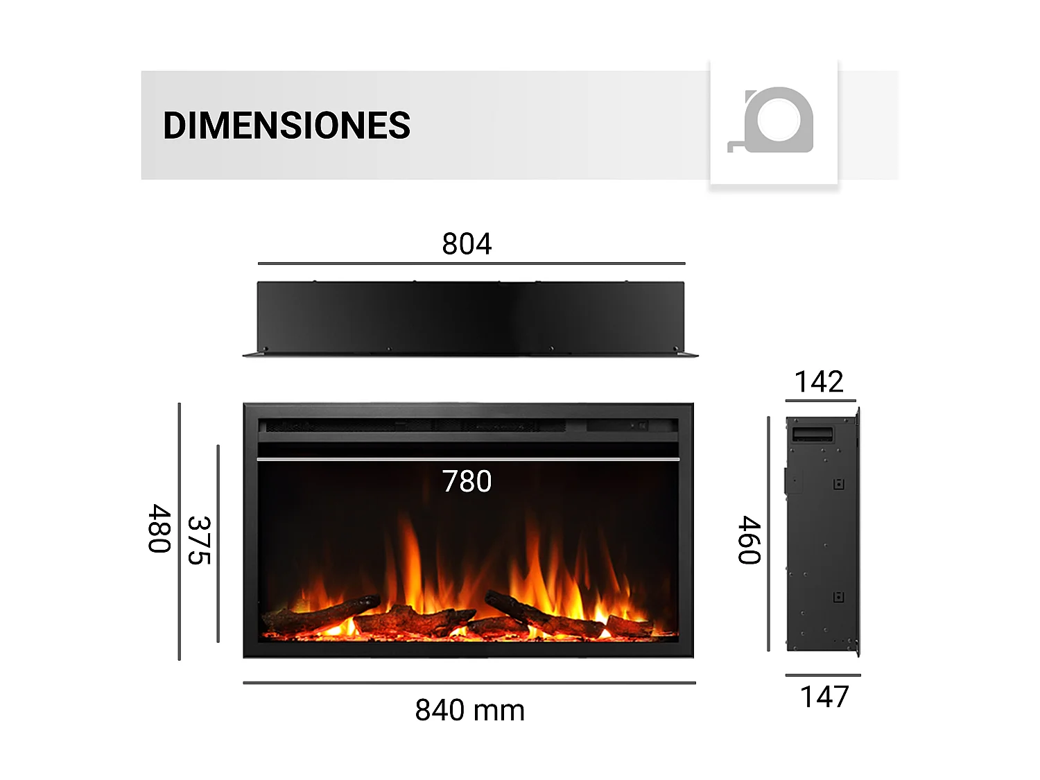 Cheminée électrique BALDERIA Atalanta 33 - Cheminée encastrable - Noir