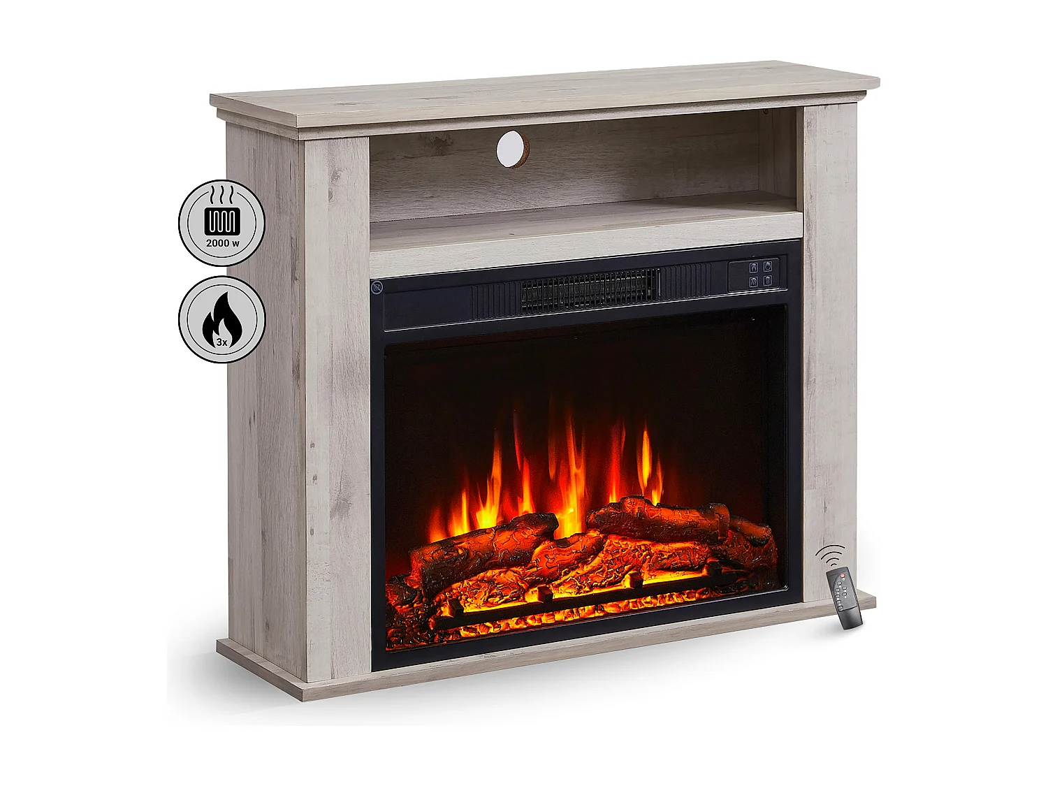 Elektrokamin BALDERIA Frida - Standkamin mit Ablagefach - Graue Eiche