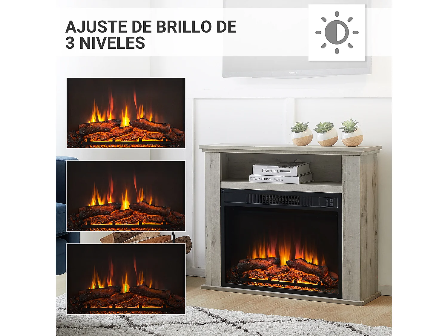 Elektrokamin BALDERIA Frida - Standkamin mit Ablagefach - Graue Eiche