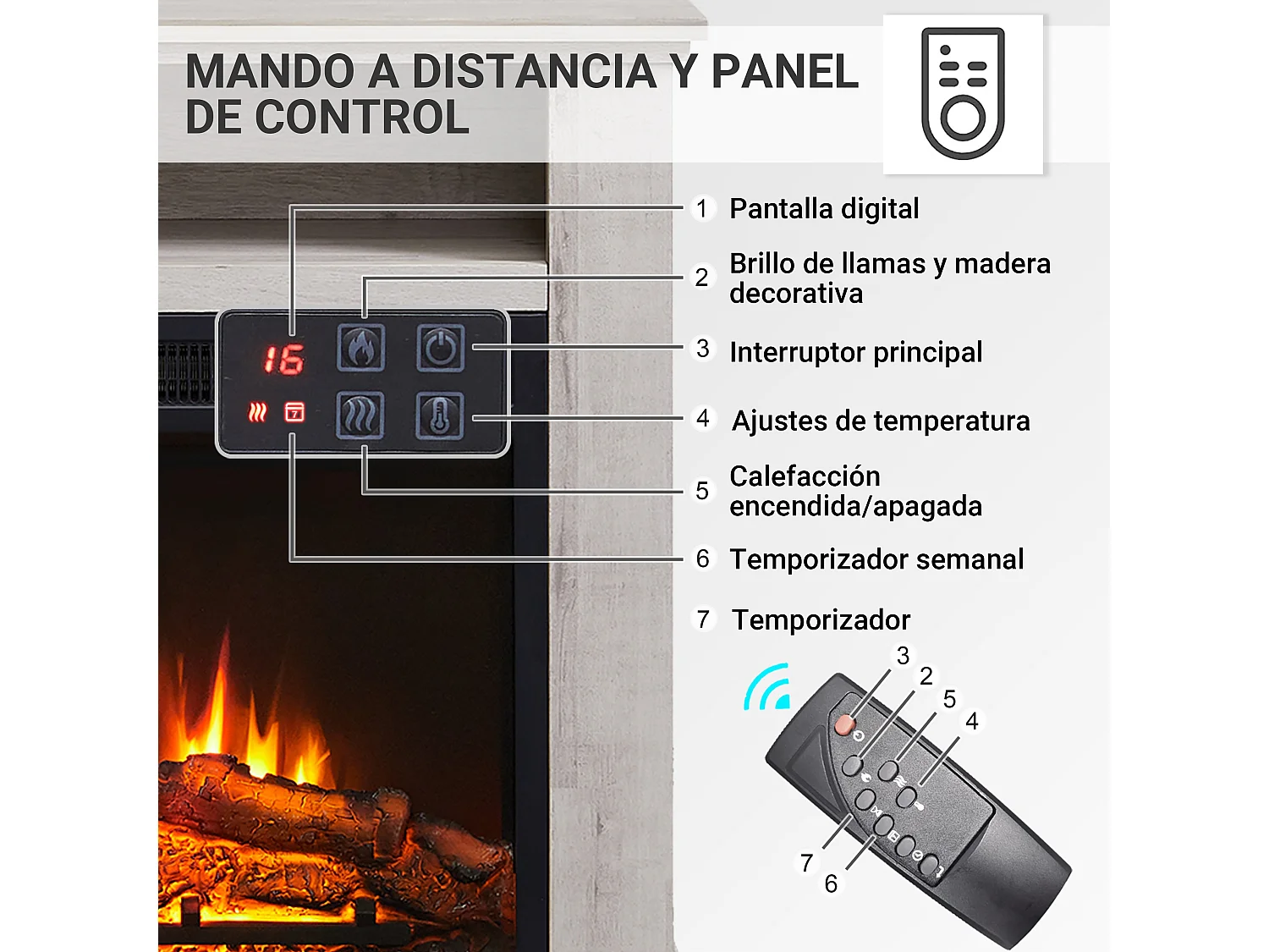 Elektrokamin BALDERIA Frida - Standkamin mit Ablagefach - Graue Eiche