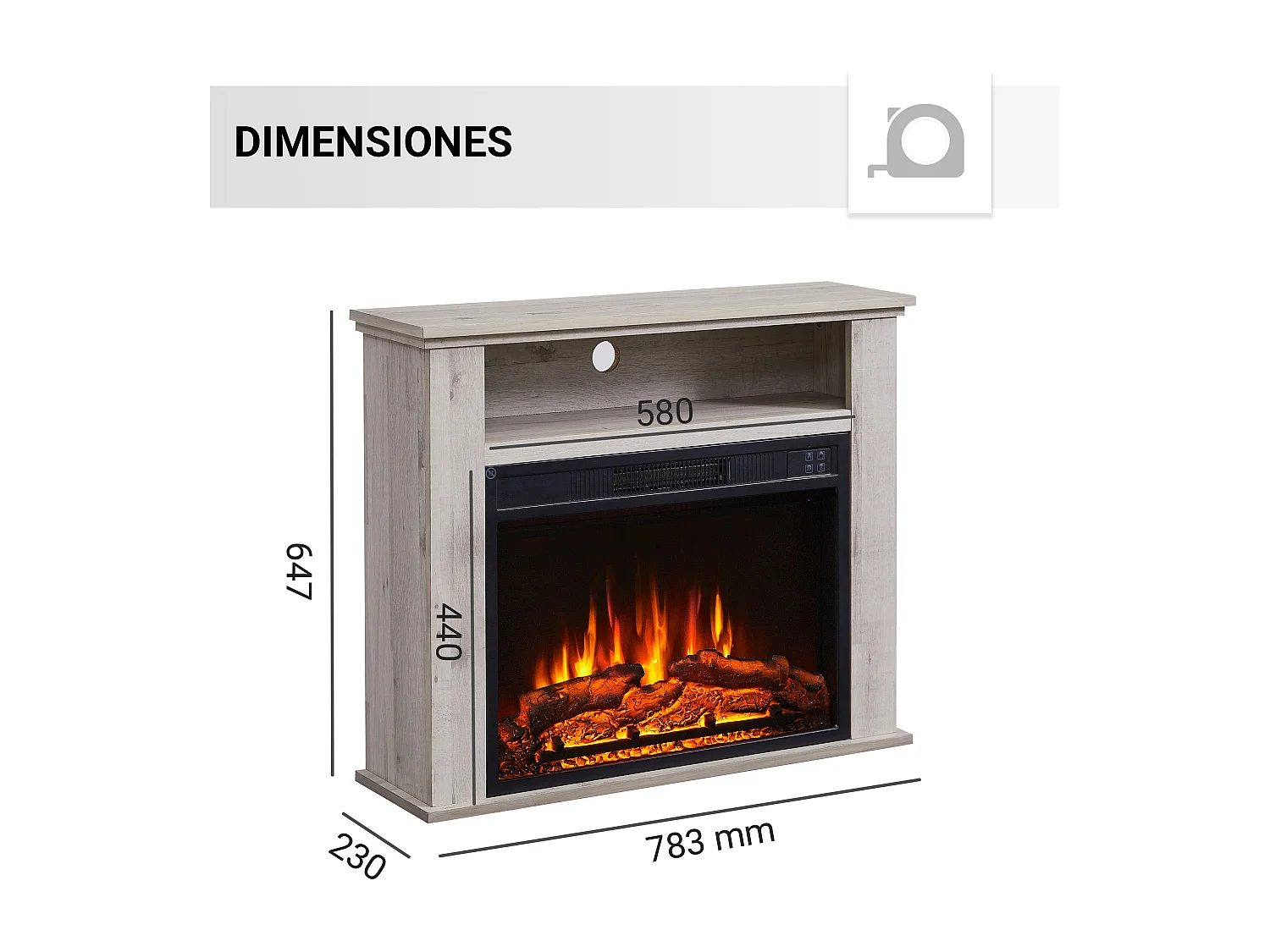 Elektrokamin BALDERIA Frida - Standkamin mit Ablagefach - Graue Eiche