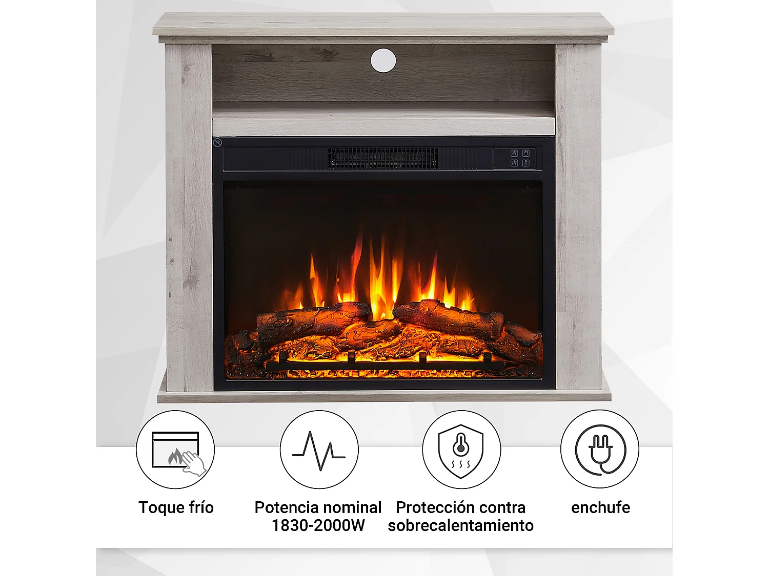 Elektrokamin BALDERIA Frida - Standkamin mit Ablagefach - Graue Eiche
