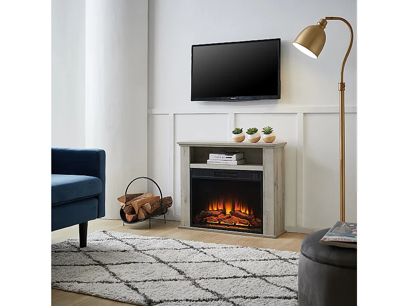 Elektrokamin BALDERIA Frida - Standkamin mit Ablagefach - Graue Eiche