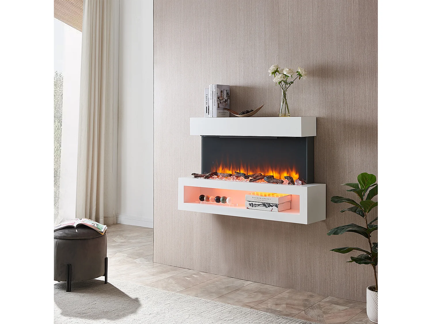 Lareira elétrica BALDERIA Nikos - Lareira de parede, 2000 W - Branco