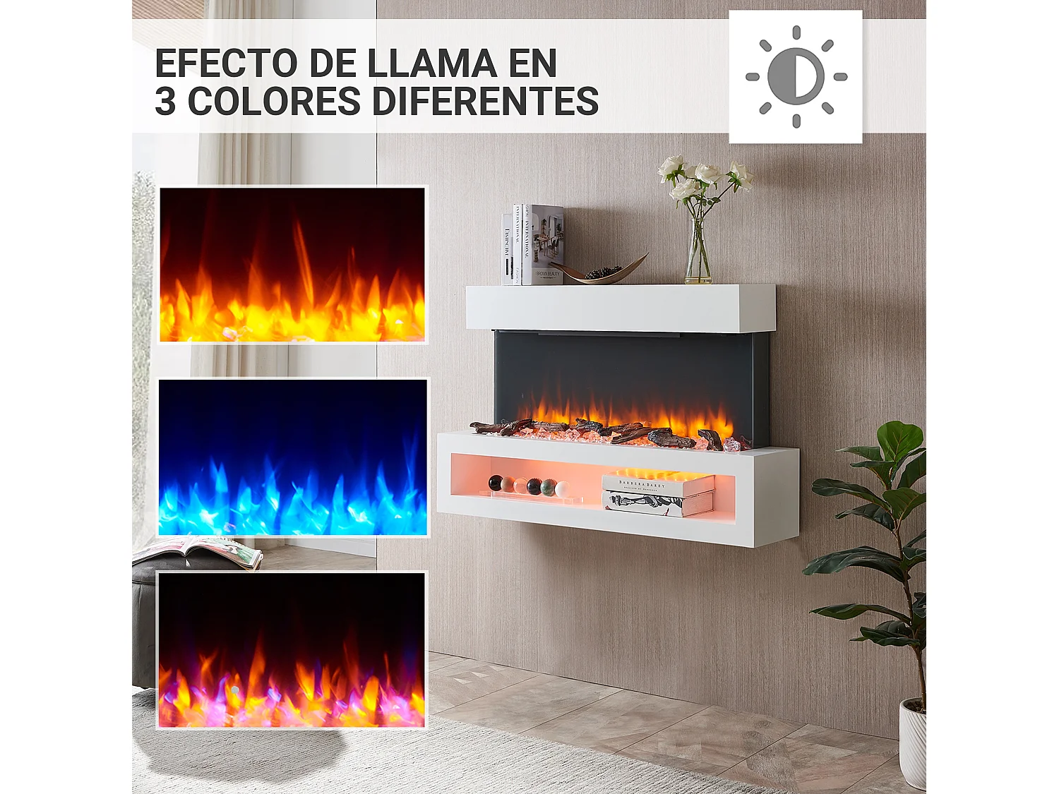 Lareira elétrica BALDERIA Nikos - Lareira de parede, 2000 W - Branco