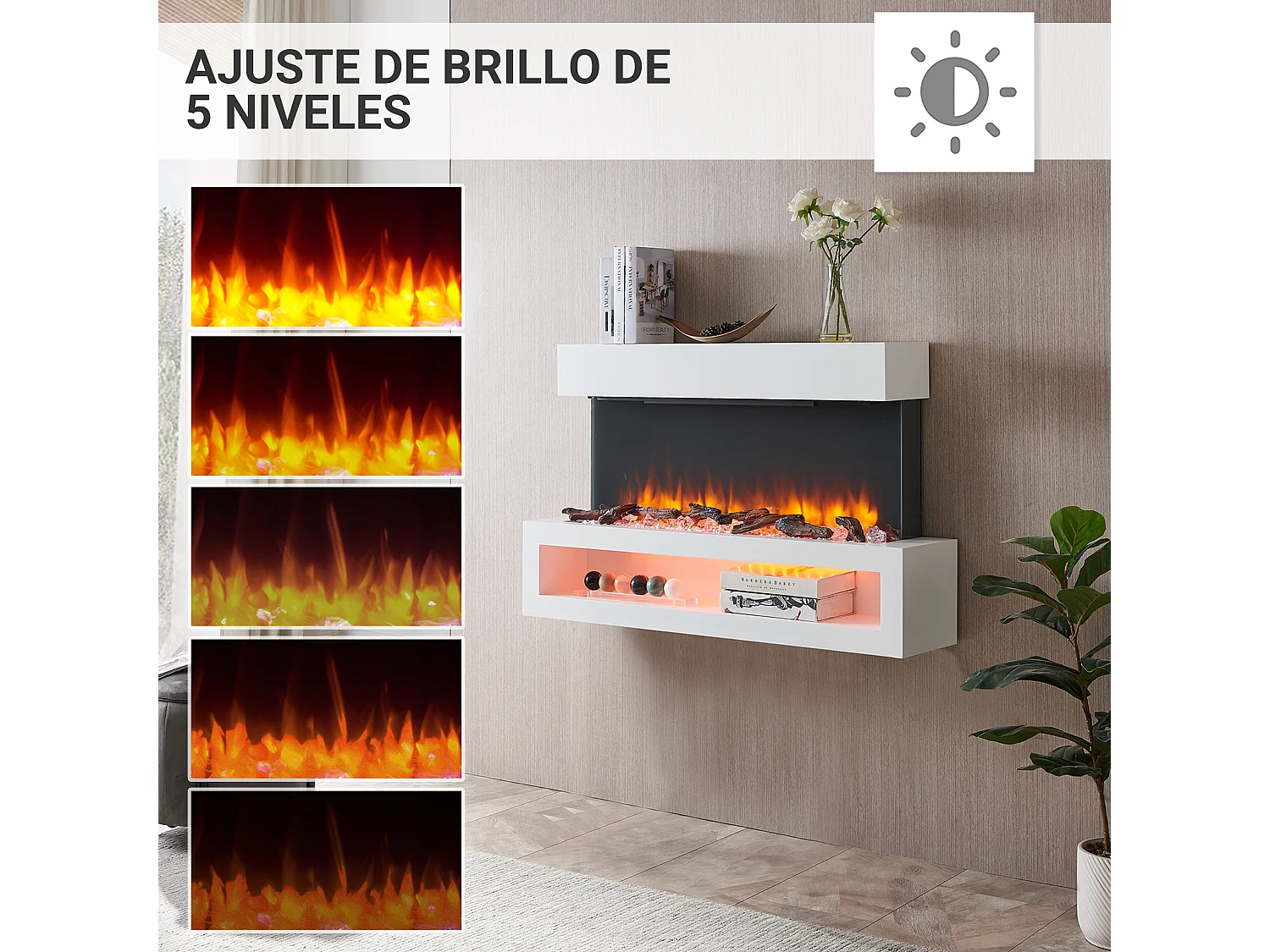 Lareira elétrica BALDERIA Nikos - Lareira de parede, 2000 W - Branco