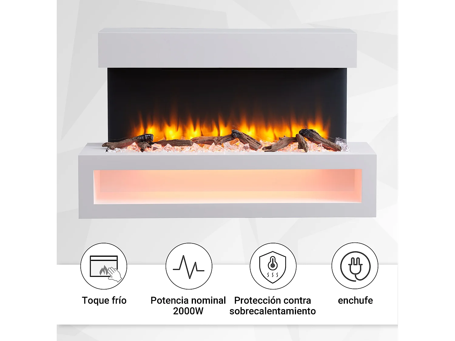 Lareira elétrica BALDERIA Nikos - Lareira de parede, 2000 W - Branco