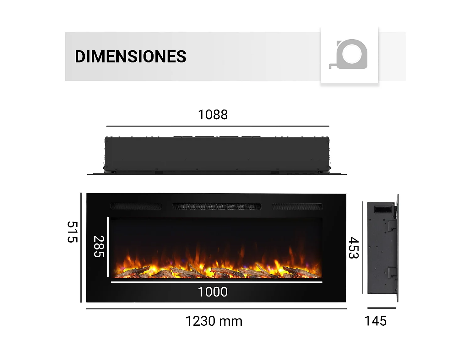 Cheminée électrique BALDERIA Fiamma 48 - Cheminée encastrable - Noir
