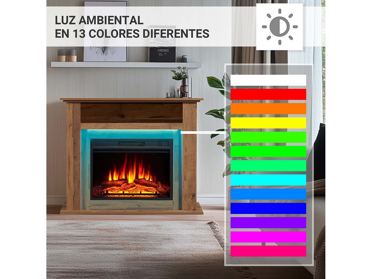 Cheminée électrique BALDERIA Liora - Cheminée sur pied, tablette, chauffage - Chêne foncé