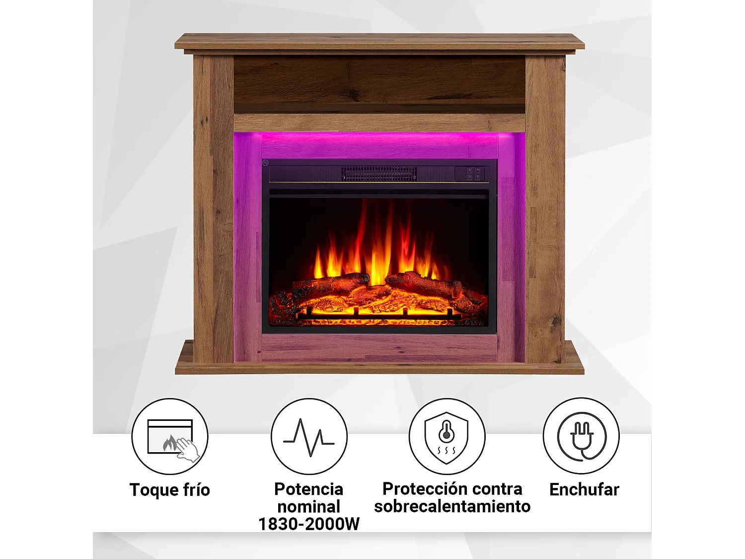 Cheminée électrique BALDERIA Liora - Cheminée sur pied, tablette, chauffage - Chêne foncé