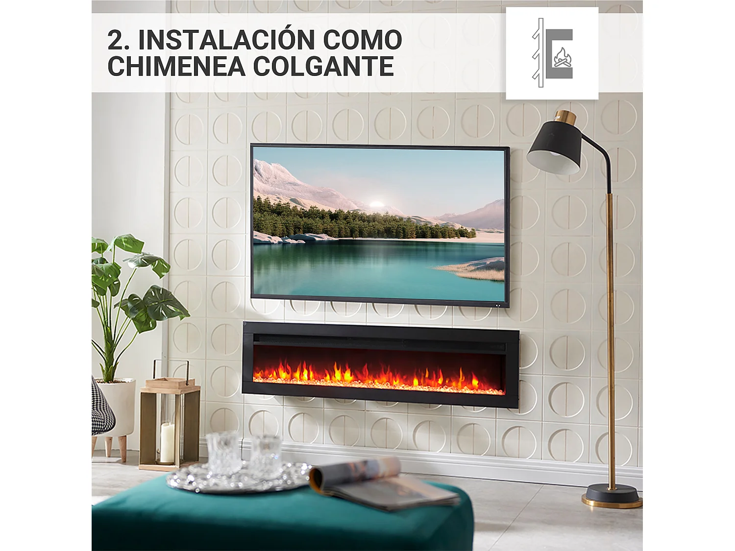 Cheminée électrique BALDERIA Agnes 50 - 3 en 1, cheminée sur pied, murale ou encastrable