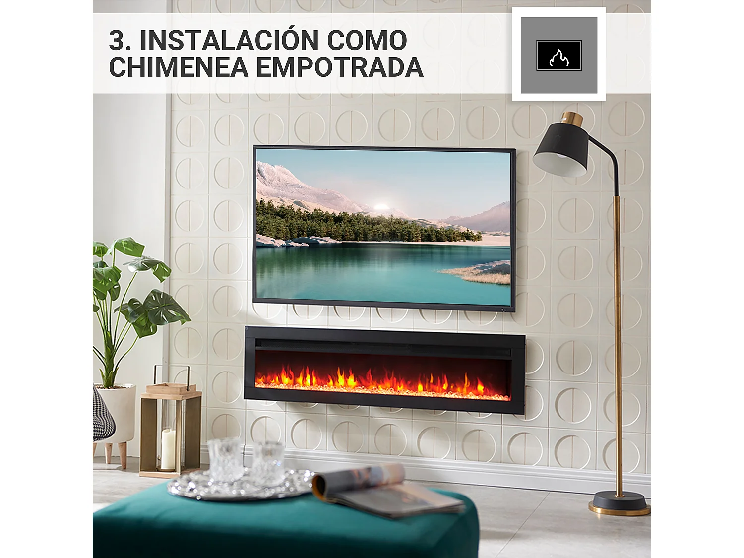 Cheminée électrique BALDERIA Agnes 50 - 3 en 1, cheminée sur pied, murale ou encastrable