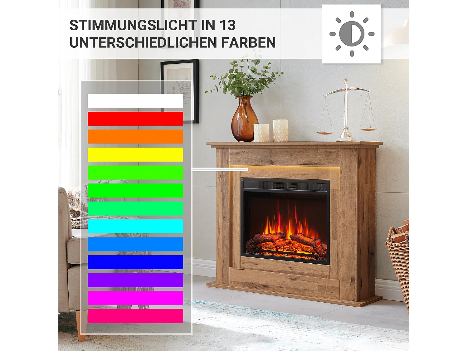 Elektrische haard BALDERIA Finn - Vrijstaande haard, verwarming 2000 W - Donker eiken