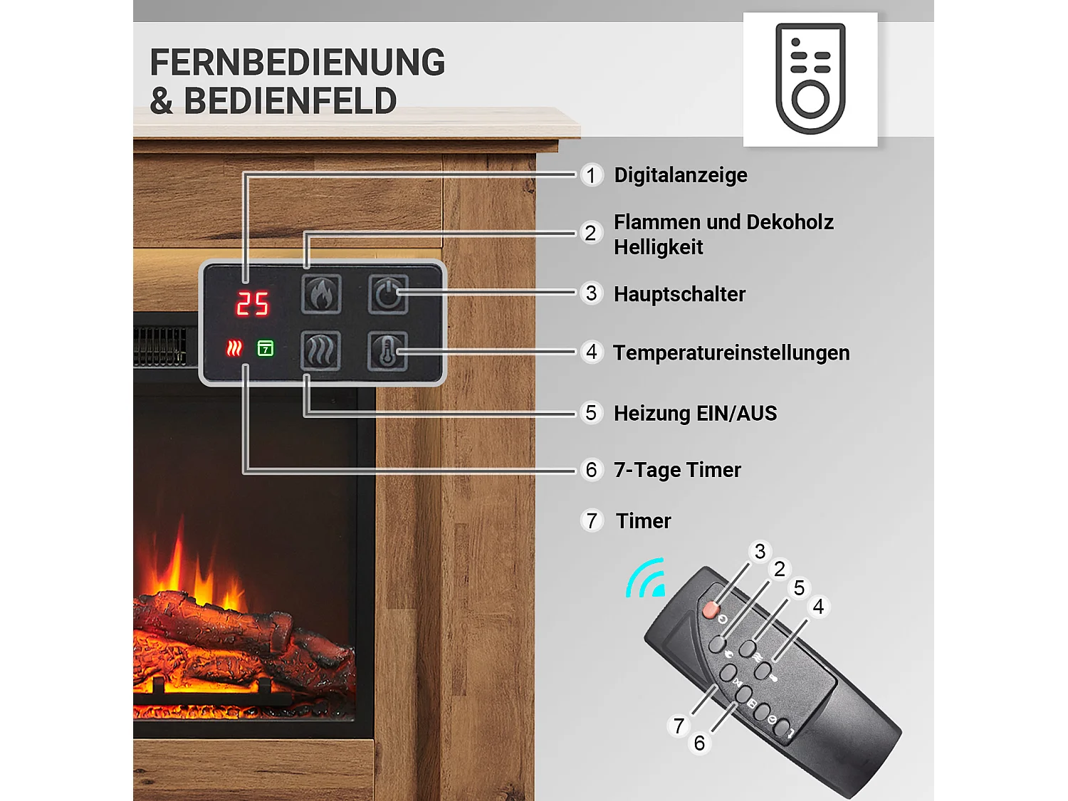 Elektrische haard BALDERIA Finn - Vrijstaande haard, verwarming 2000 W - Donker eiken
