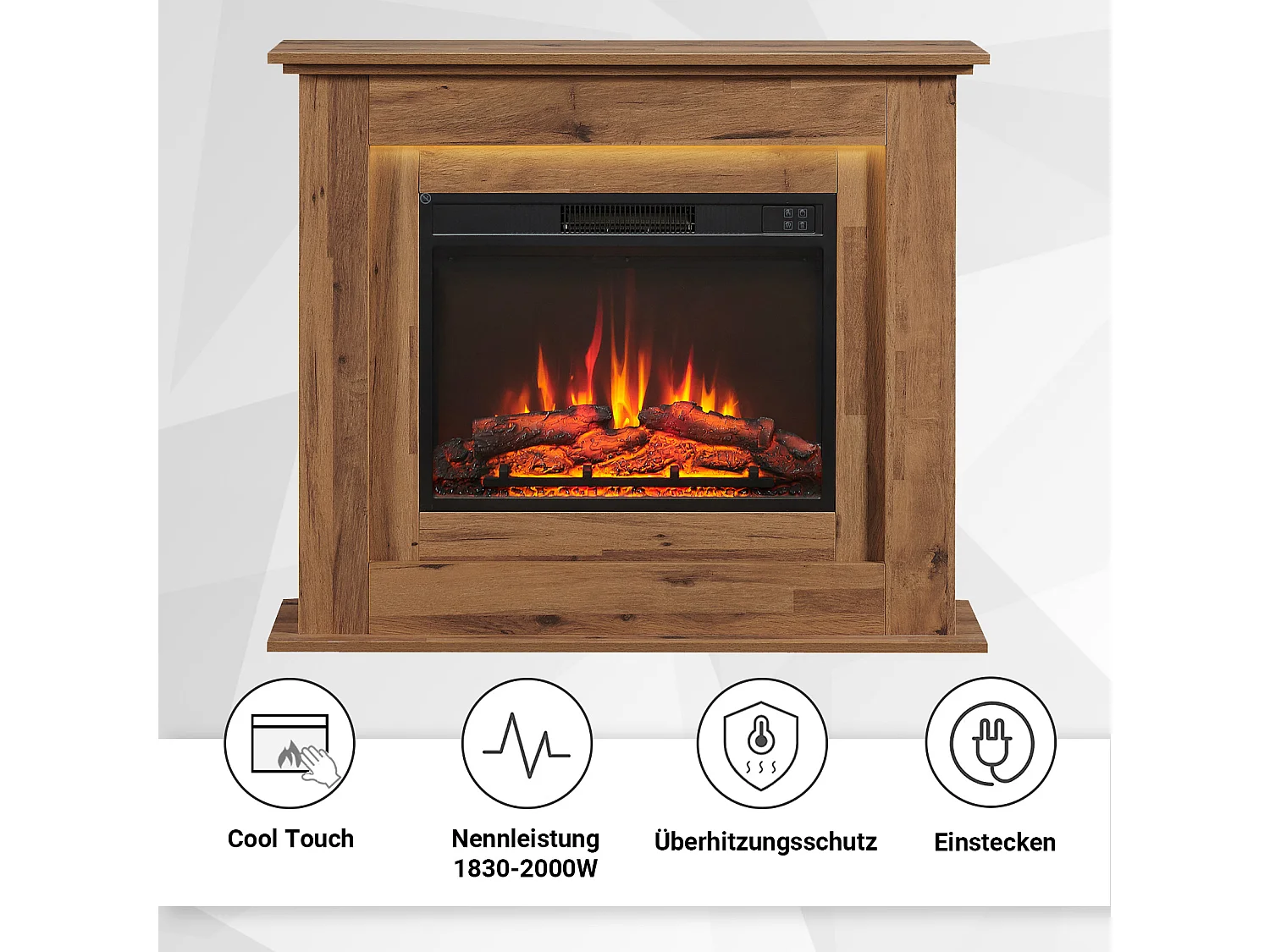 Elektrische haard BALDERIA Finn - Vrijstaande haard, verwarming 2000 W - Donker eiken