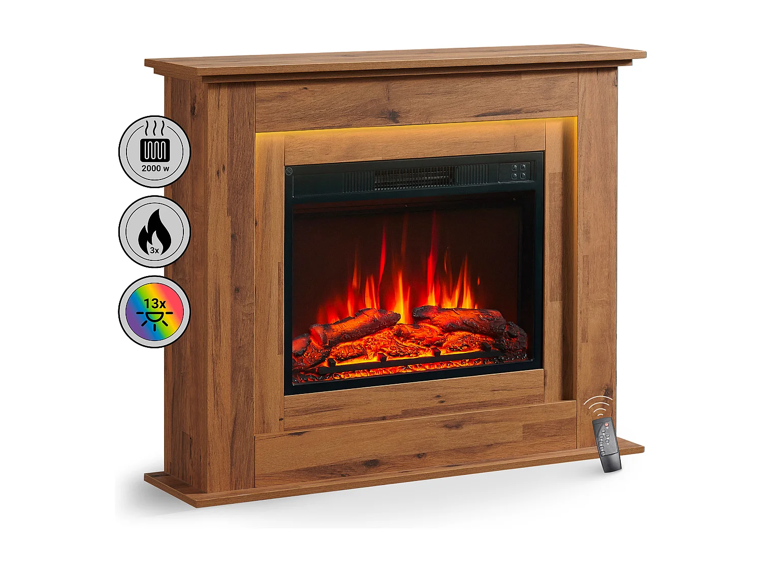 Cheminée électrique BALDERIA Finn - Cheminée sur pied, chauffage 2000 W - Chêne foncé