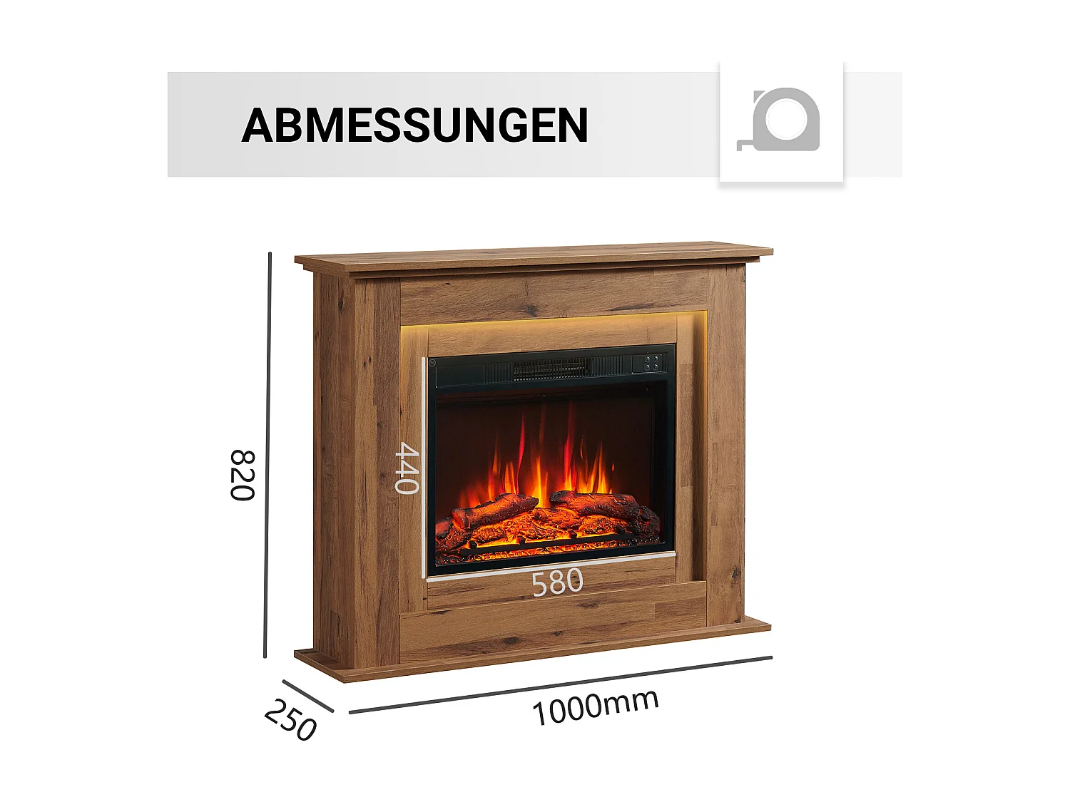 Cheminée électrique BALDERIA Finn - Cheminée sur pied, chauffage 2000 W - Chêne foncé