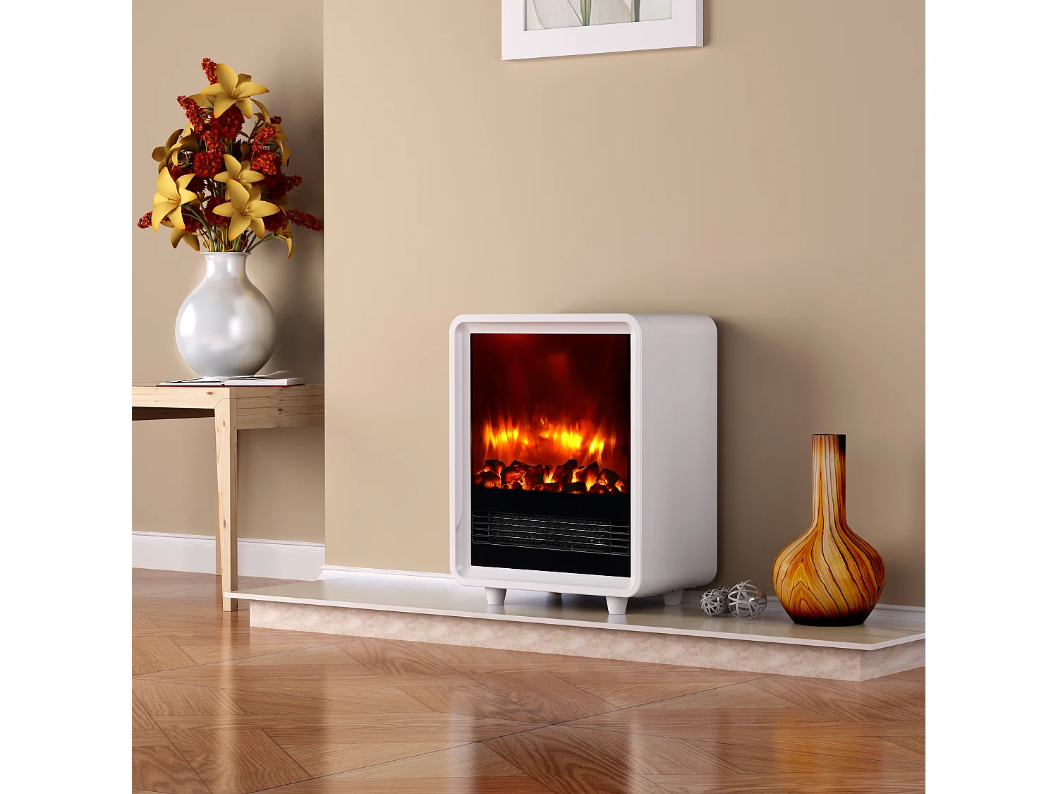 Cheminée électrique BALDERIA George - Poêle électrique, chauffage 2000 W - Blanc