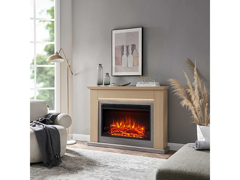 Cheminée électrique BALDERIA Typhon - Cheminée sur pied, chauffage 2000 W - Marron clair