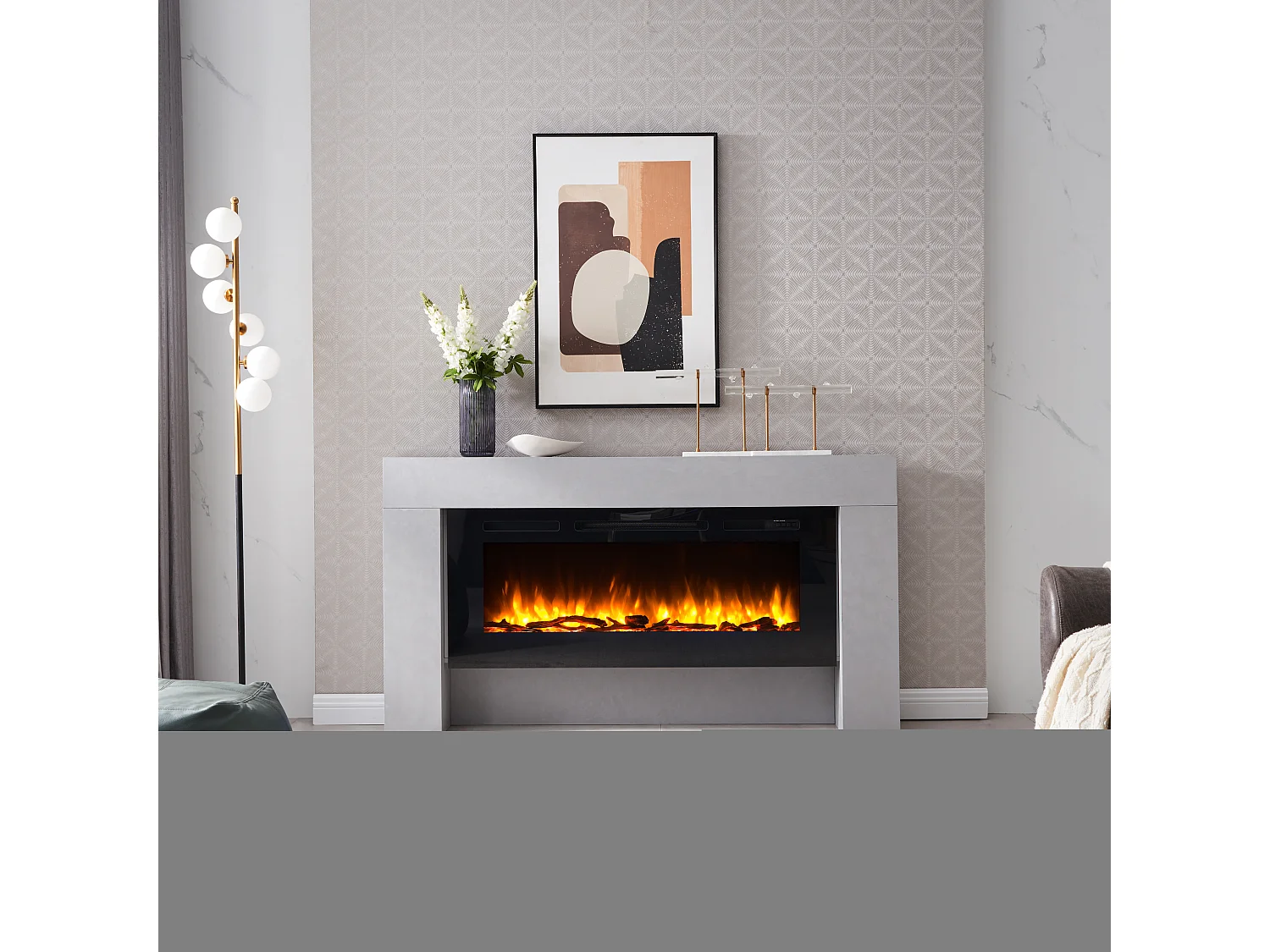 Cheminée électrique BALDERIA Zeus - Cheminée sur pied, chauffage 2000 W - Aspect béton