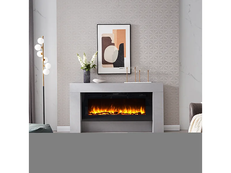 Cheminée électrique BALDERIA Zeus - Cheminée sur pied, chauffage 2000 W - Aspect béton