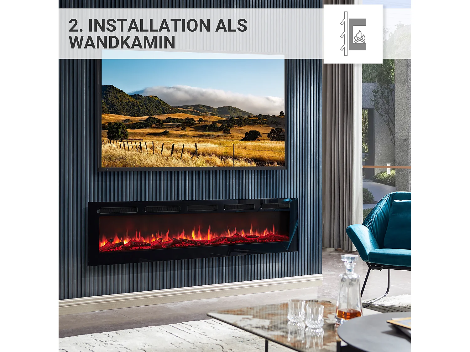 Cheminée électrique BALDERIA Leif 70 - 2 en 1 - noir