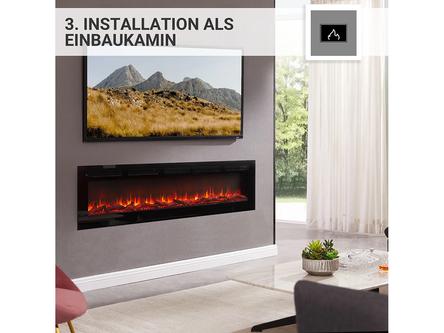 Cheminée électrique BALDERIA Leif 70 - 2 en 1 - noir