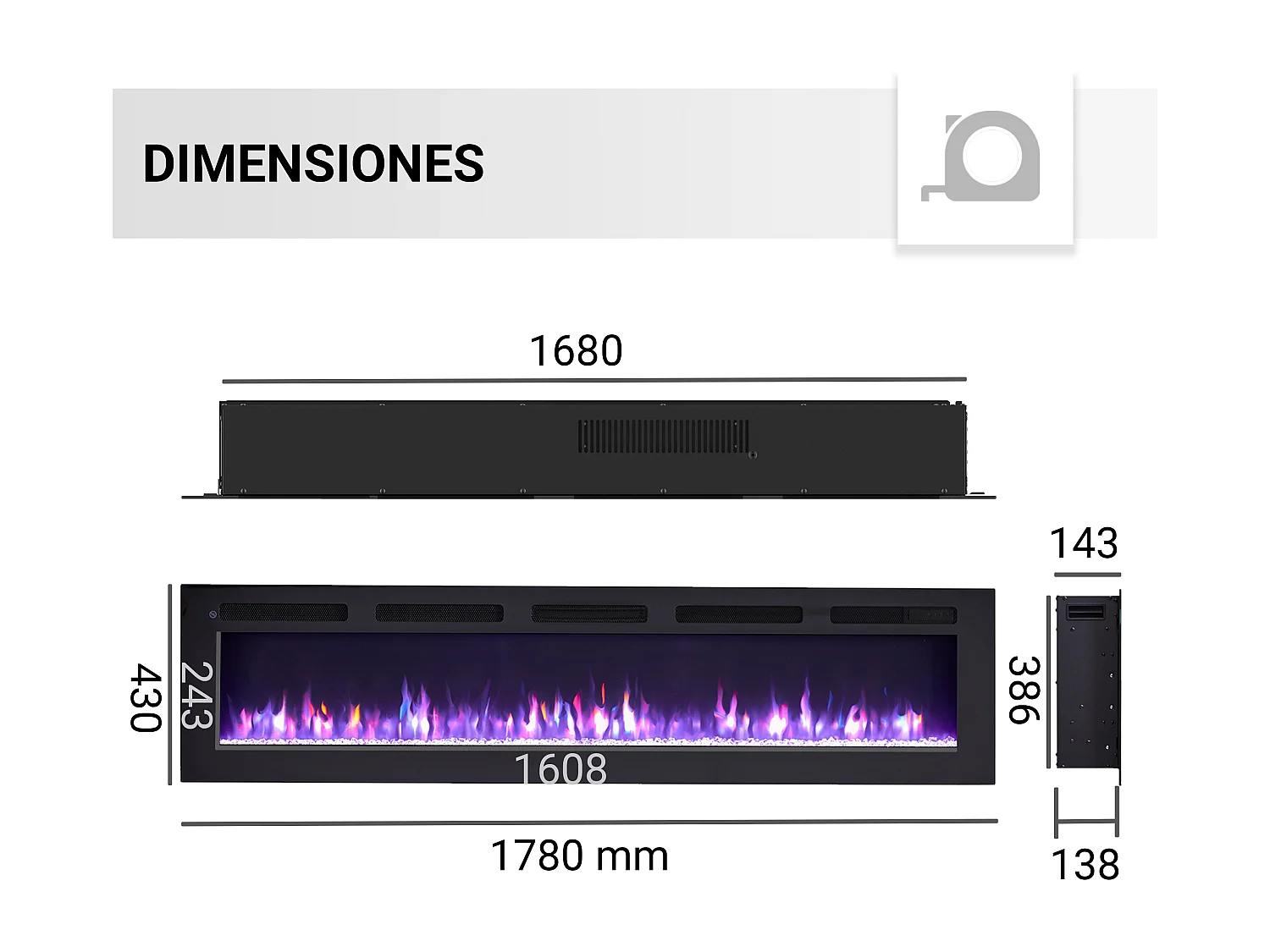 Cheminée électrique BALDERIA Leif 70 - 2 en 1 - noir