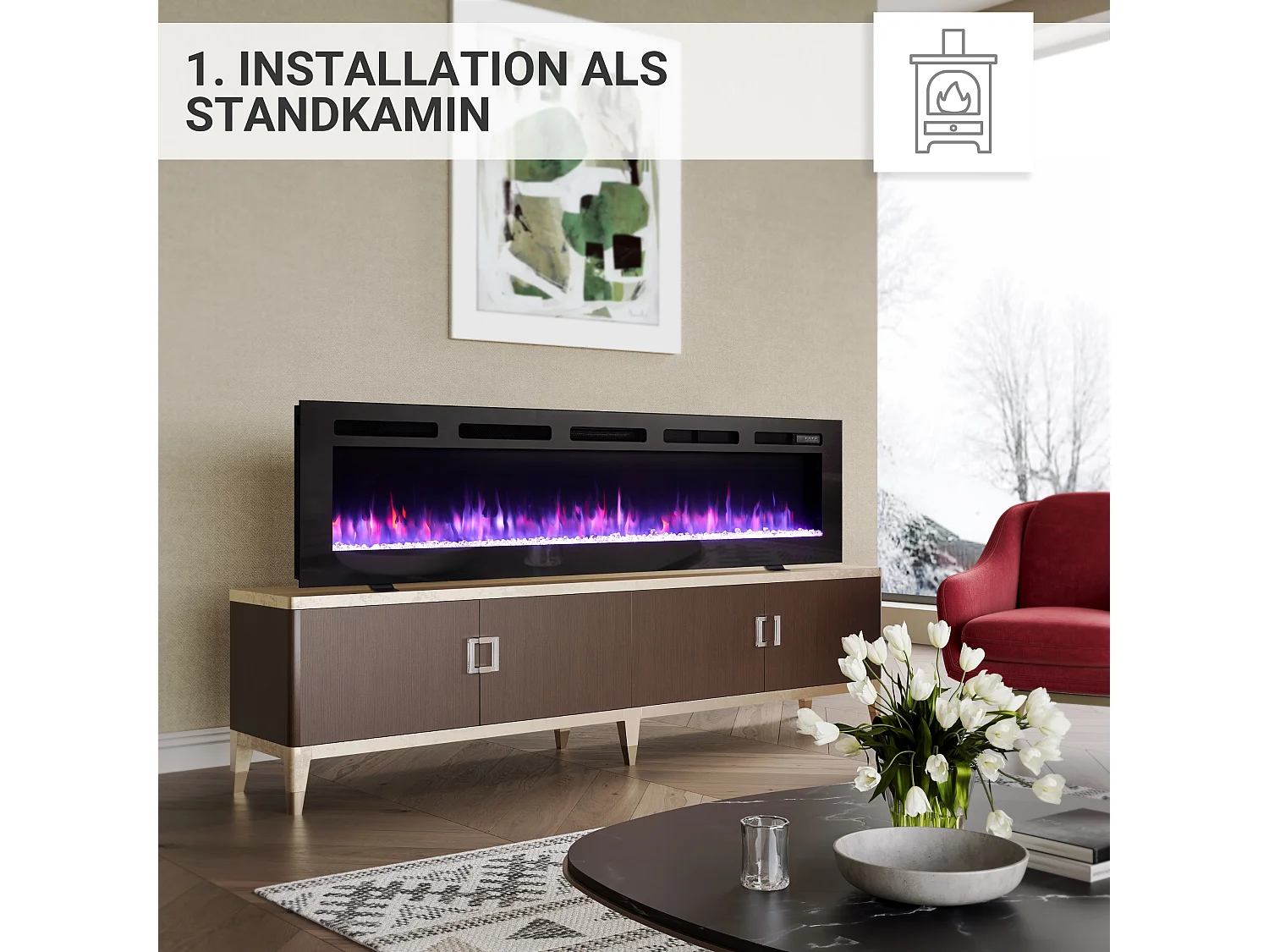 Cheminée électrique BALDERIA Leif 70 - 2 en 1 - noir