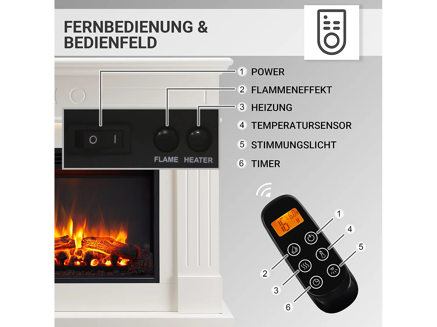 Elektrokamin BALDERIA Leandros – Standkamin – Weiß