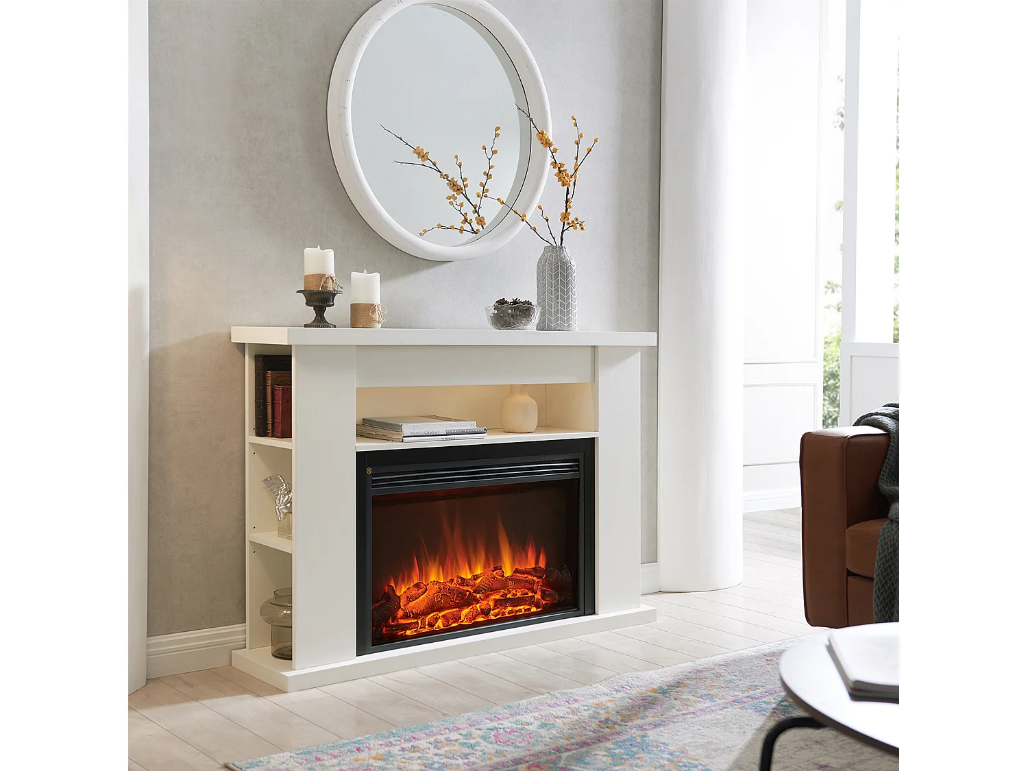 Cheminée électrique BALDERIA Ruby - Cheminée sur pied avec chauffage 2000 W - Blanc