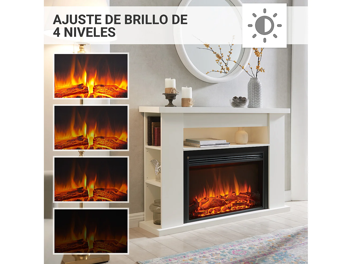 Cheminée électrique BALDERIA Ruby - Cheminée sur pied avec chauffage 2000 W - Blanc