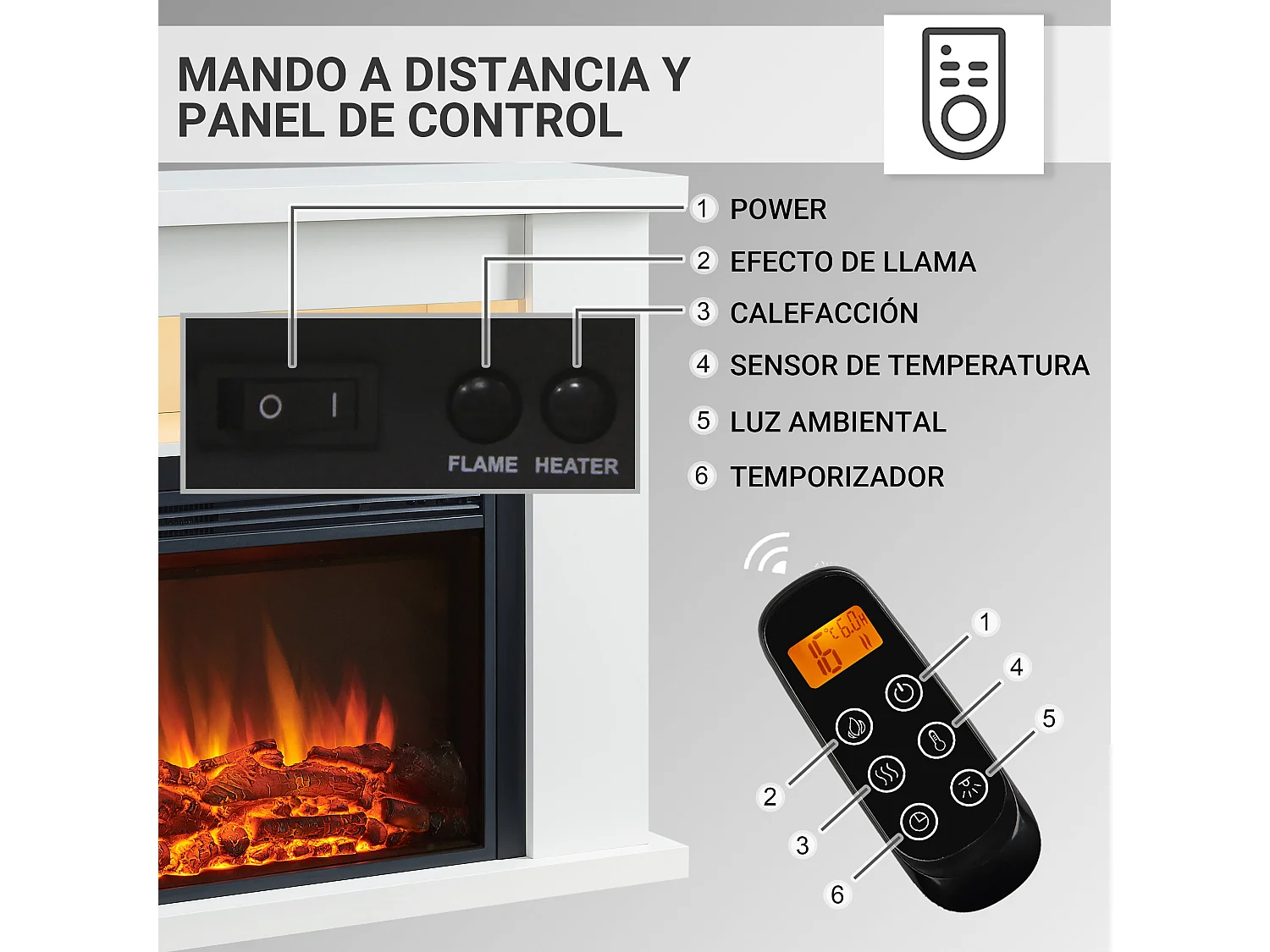 Cheminée électrique BALDERIA Ruby - Cheminée sur pied avec chauffage 2000 W - Blanc