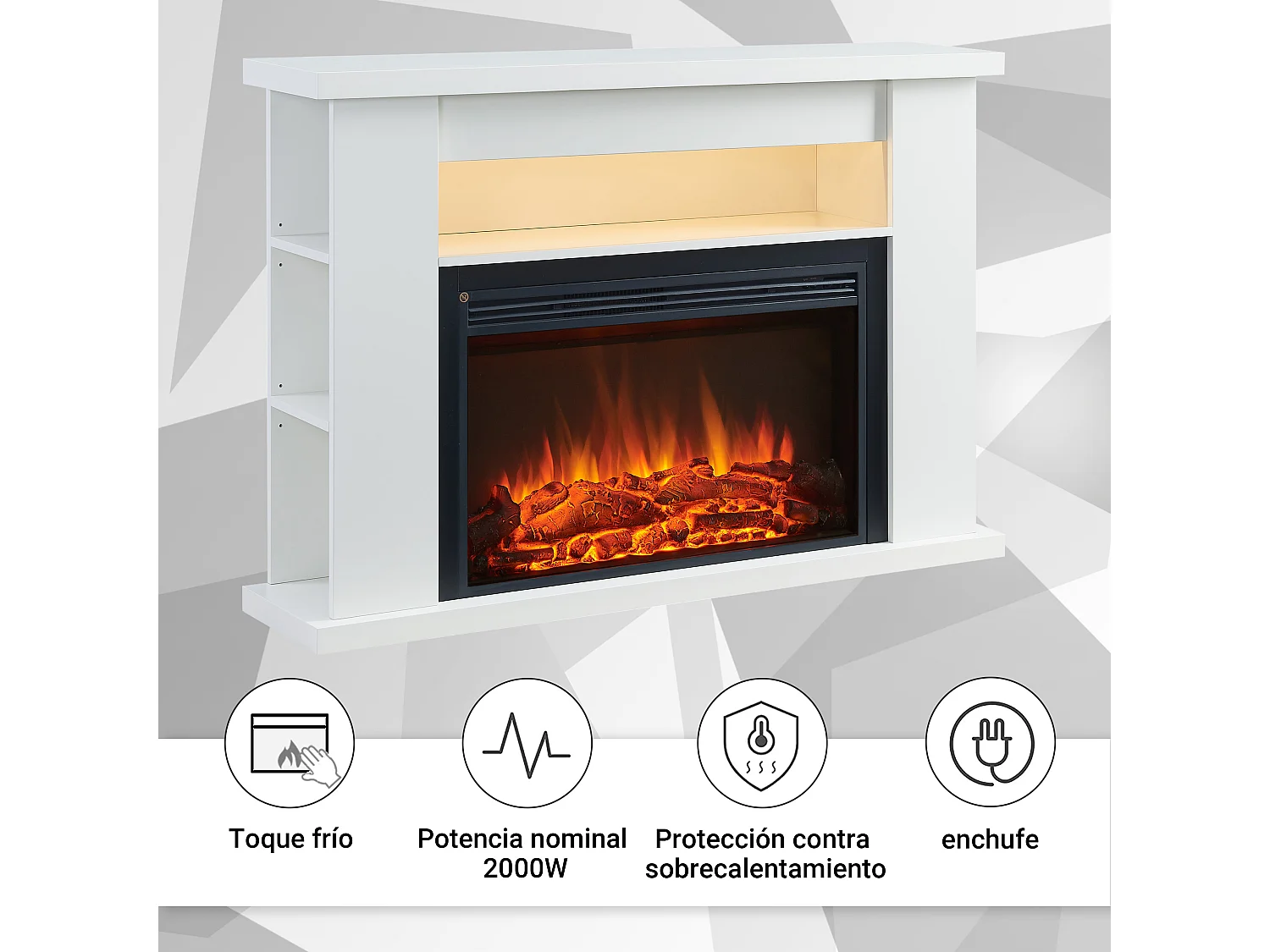 Cheminée électrique BALDERIA Ruby - Cheminée sur pied avec chauffage 2000 W - Blanc