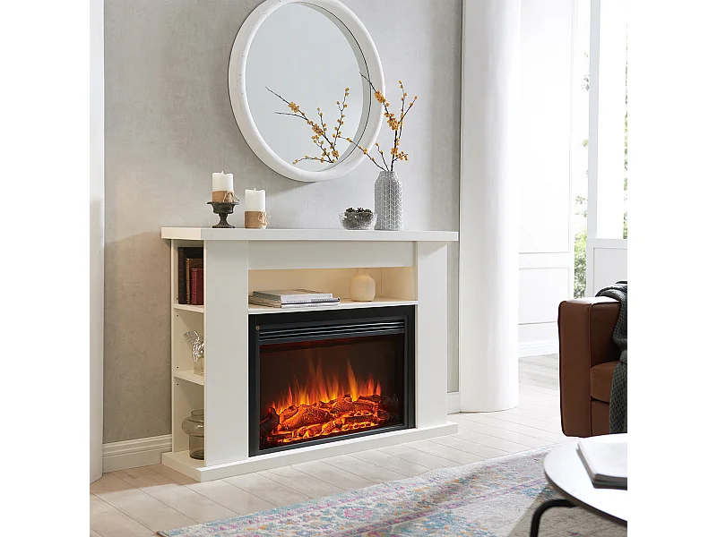 Cheminée électrique BALDERIA Ruby - Cheminée sur pied avec chauffage 2000 W - Blanc