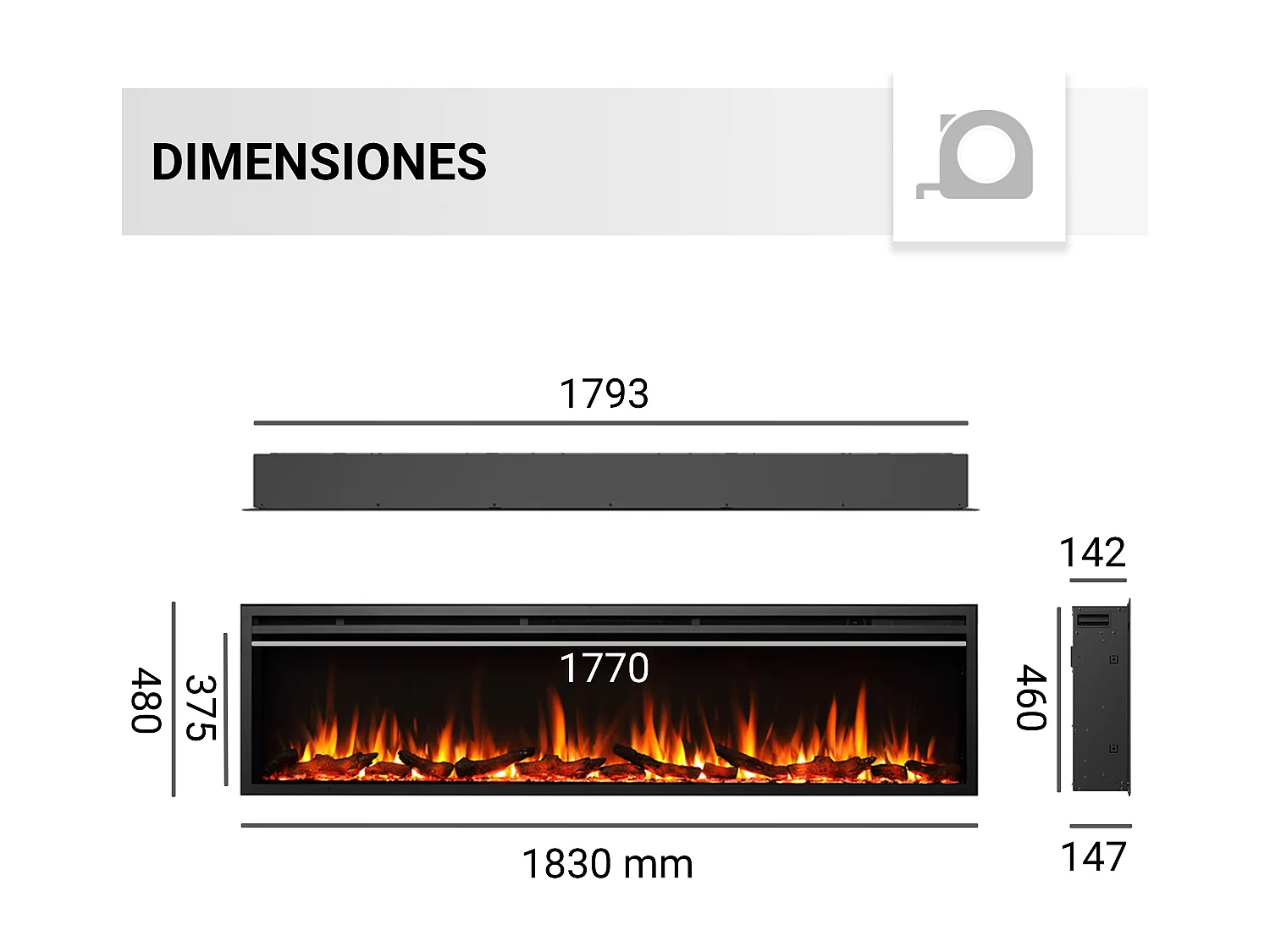 Cheminée électrique BALDERIA Atalanta 72 - Cheminée encastrable - Noir
