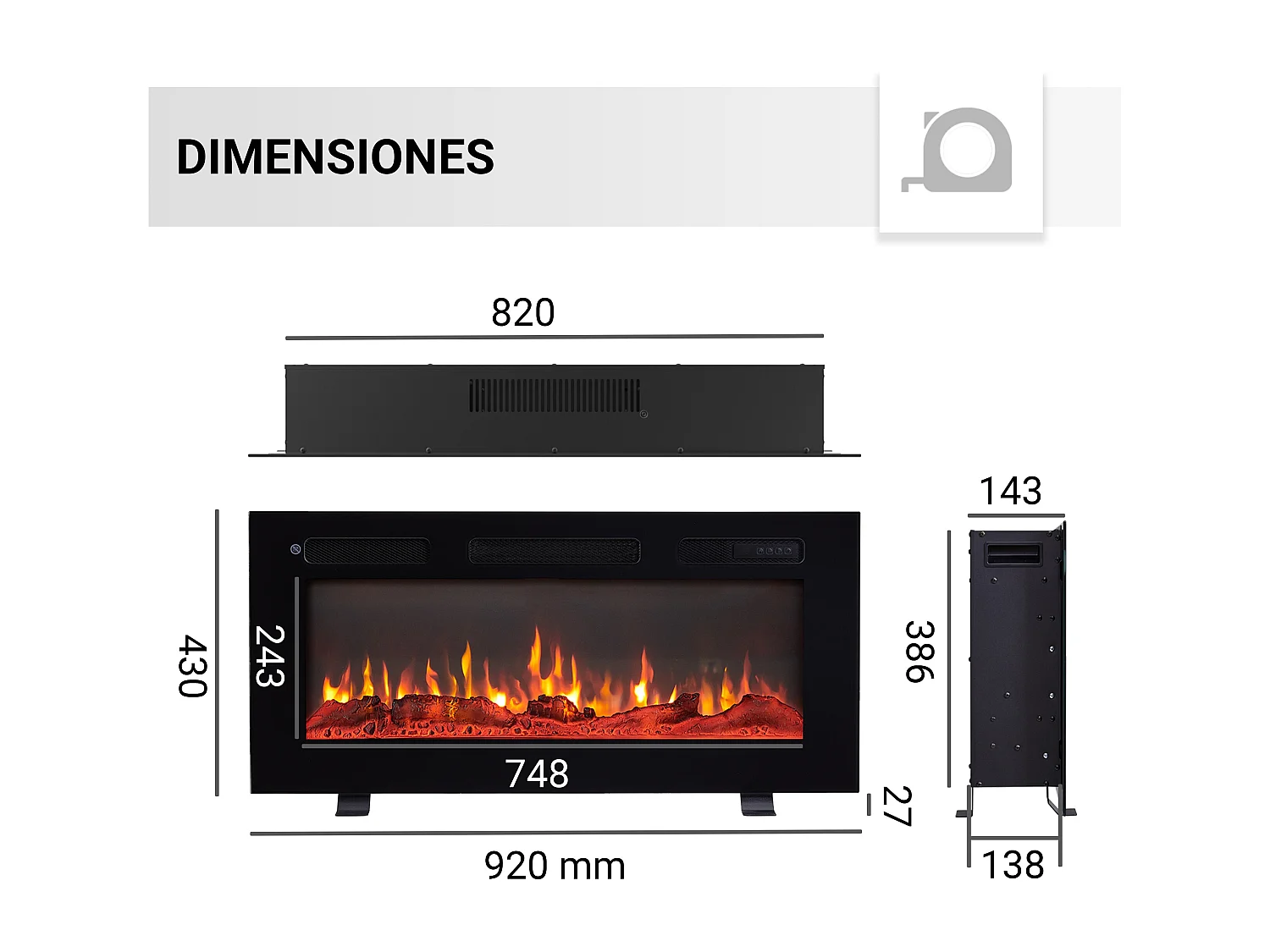 Cheminée électrique BALDERIA Leif 36 - 3 en 1 - noir