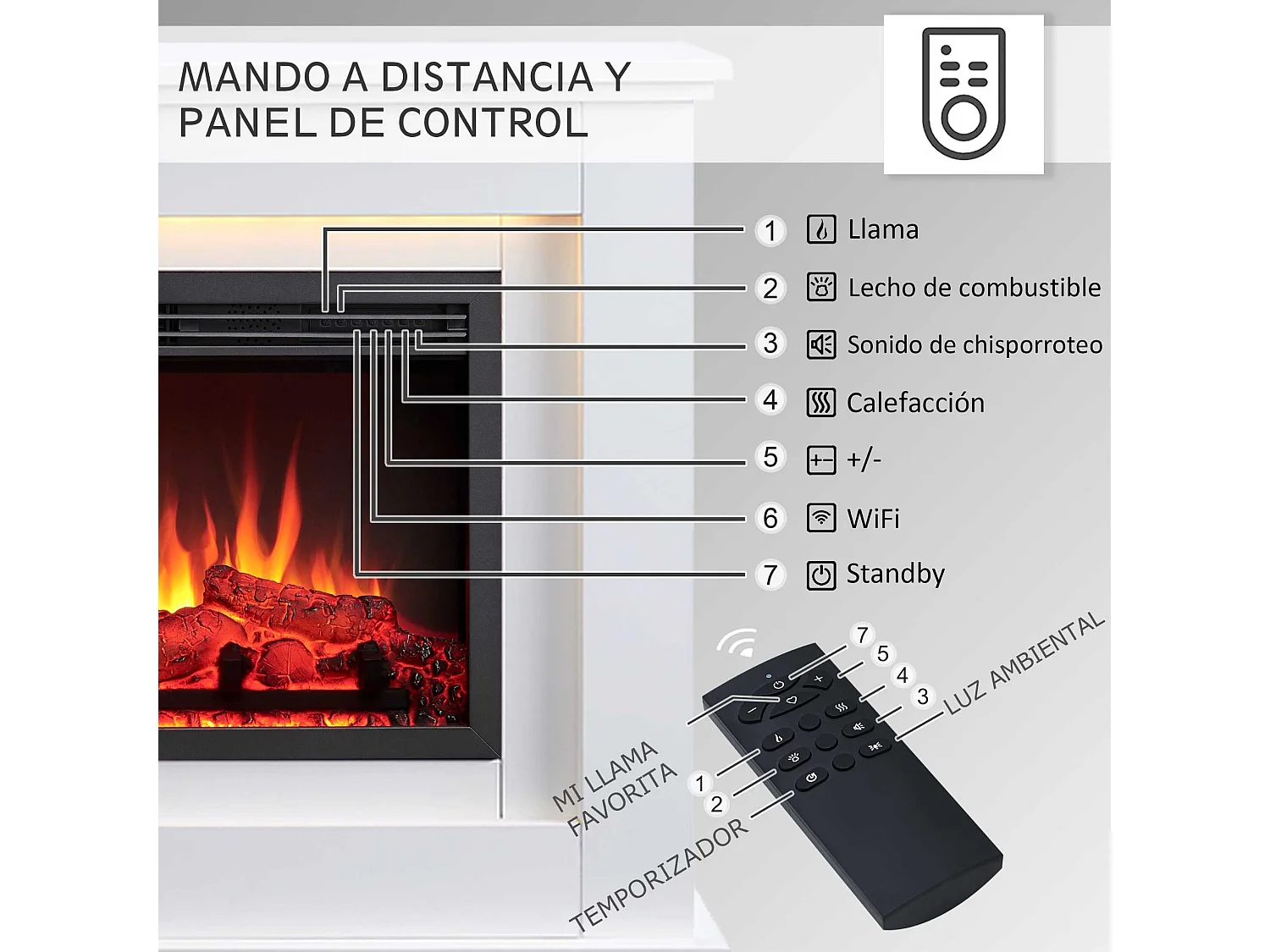 Cheminée électrique BALDERIA Baldur - Cheminée sur pied - Blanc