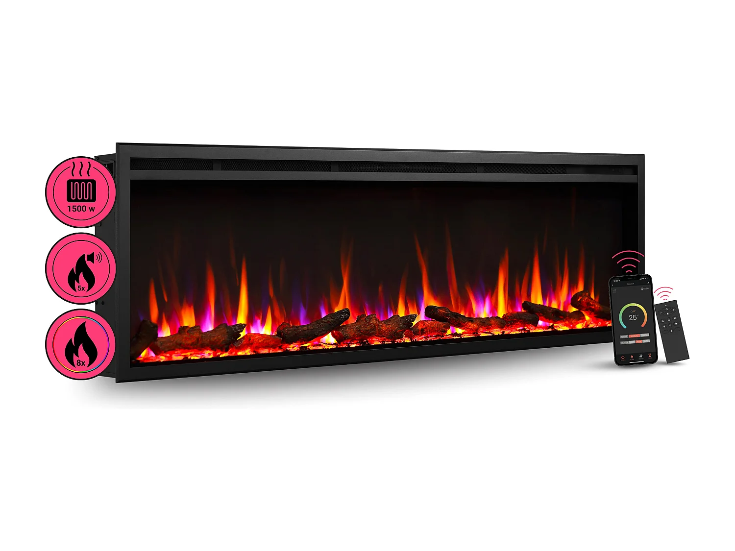 Cheminée électrique BALDERIA Atalanta 60 - Cheminée encastrable, 1500 W - Noir