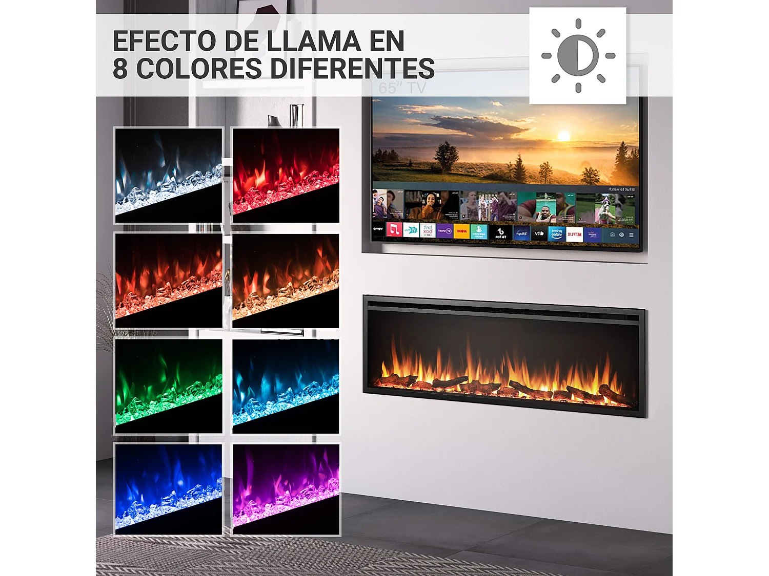 Cheminée électrique BALDERIA Atalanta 60 - Cheminée encastrable, 1500 W - Noir