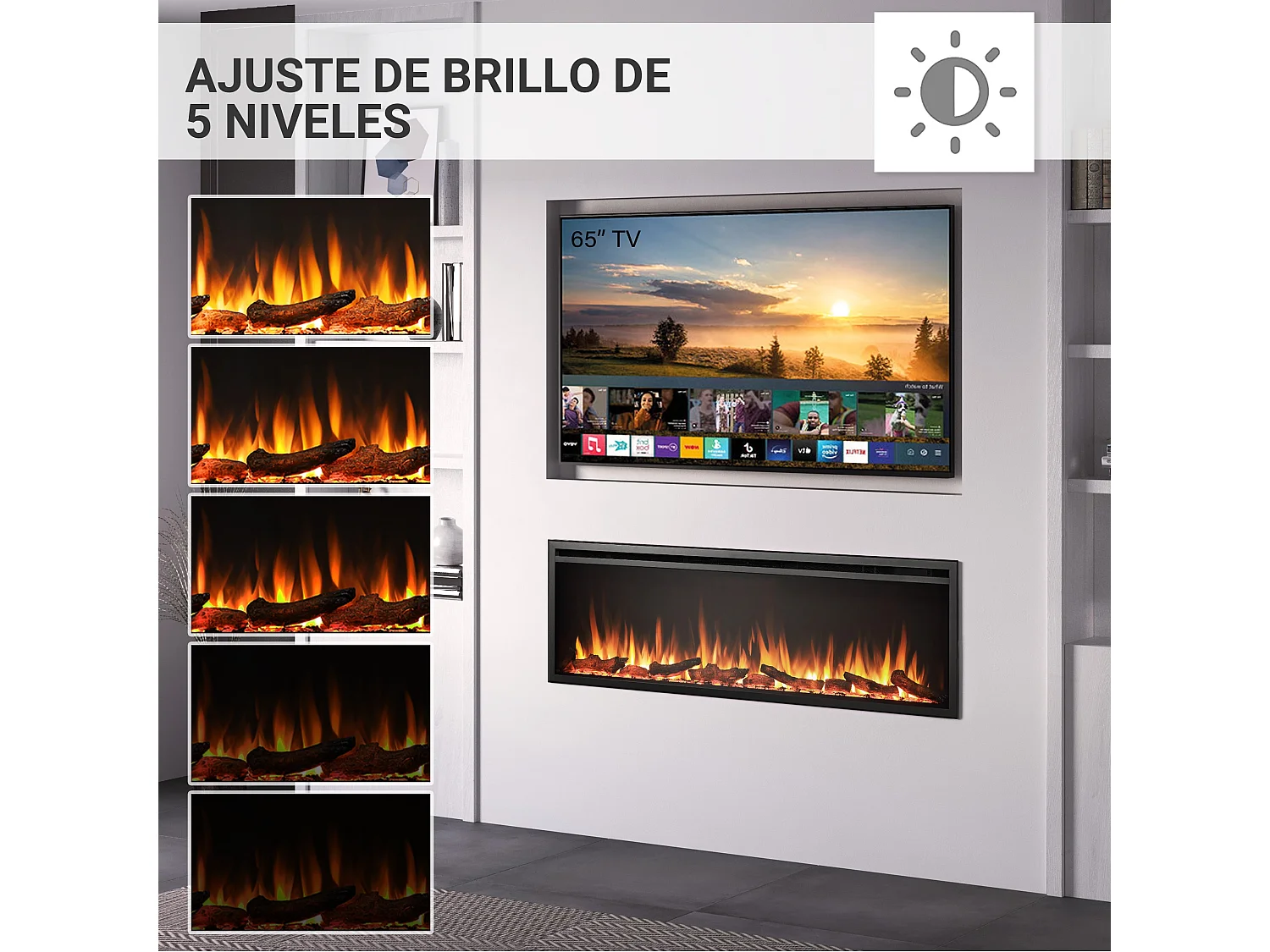 Cheminée électrique BALDERIA Atalanta 60 - Cheminée encastrable, 1500 W - Noir