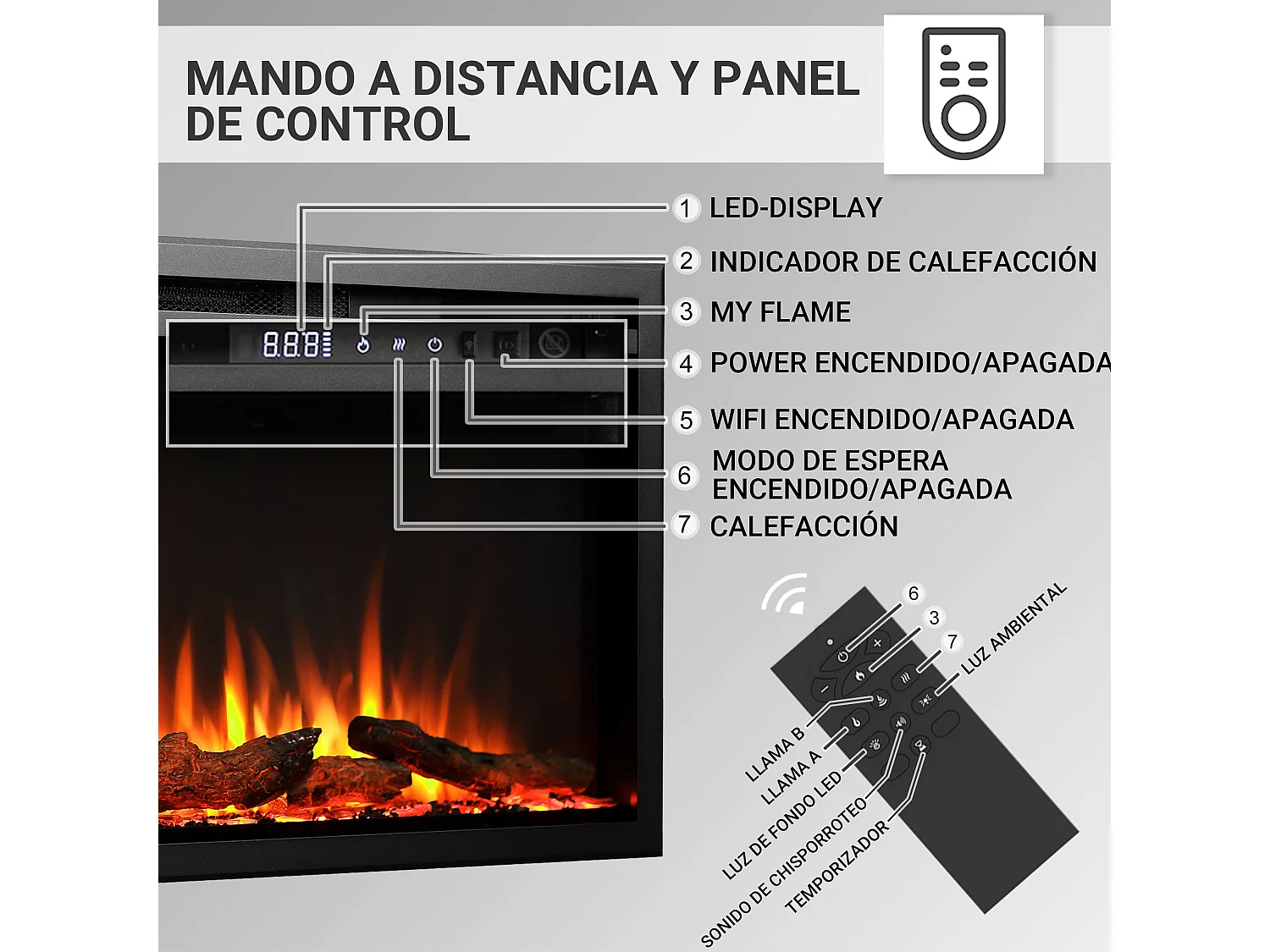 Cheminée électrique BALDERIA Atalanta 60 - Cheminée encastrable, 1500 W - Noir
