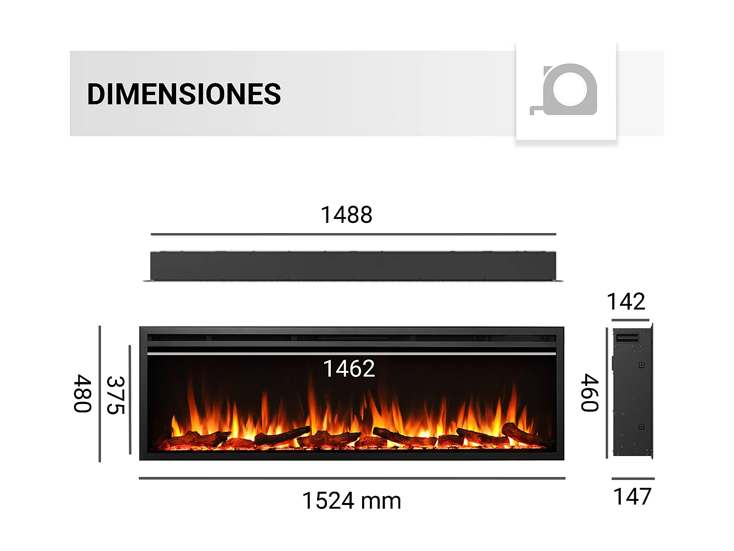Cheminée électrique BALDERIA Atalanta 60 - Cheminée encastrable, 1500 W - Noir