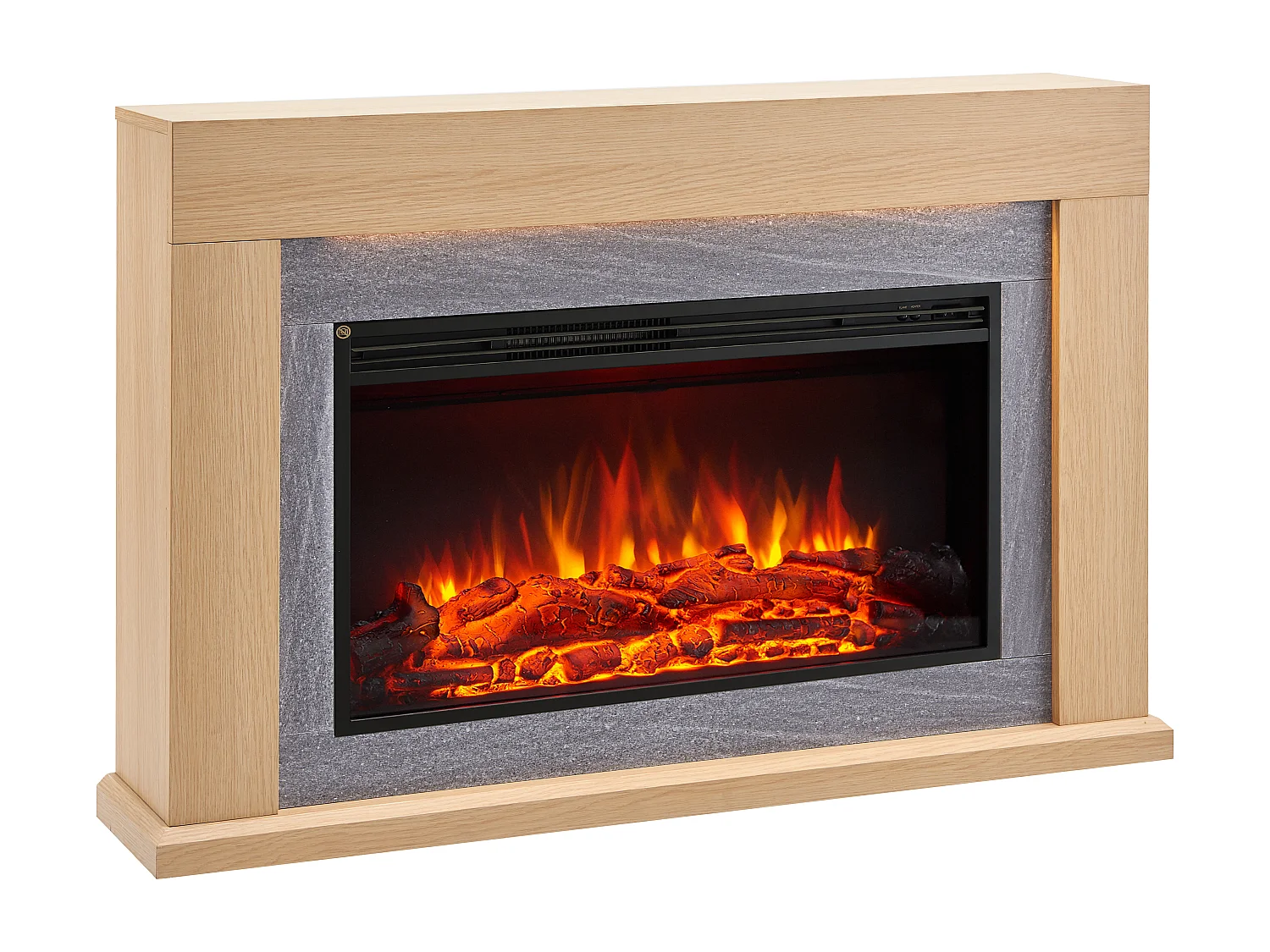 Cheminée électrique BALDERIA Xerxes - Cheminée sur pied, chauffage 2000 W - Chêne clair