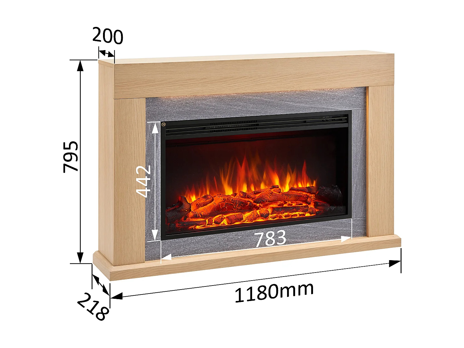 Cheminée électrique BALDERIA Xerxes - Cheminée sur pied, chauffage 2000 W - Chêne clair