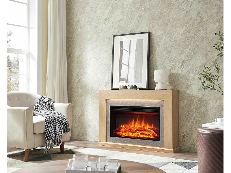 Cheminée électrique BALDERIA Xerxes - Cheminée sur pied, chauffage 2000 W - Chêne clair